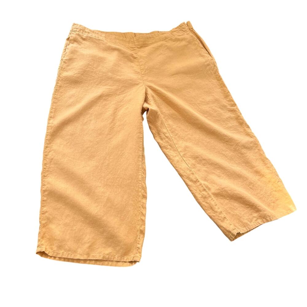J.Jill  Love Linen Pants Womens 3X Yellow Boho Wide Leg Cropped Minimalist Beach - Picture 2 of 8